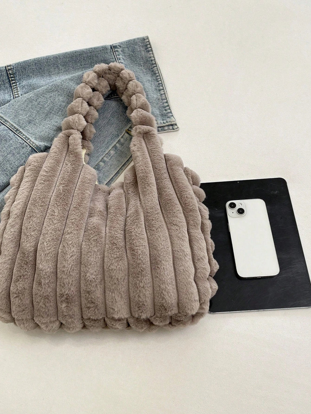 Sac fourre-tout en fourrure Beige