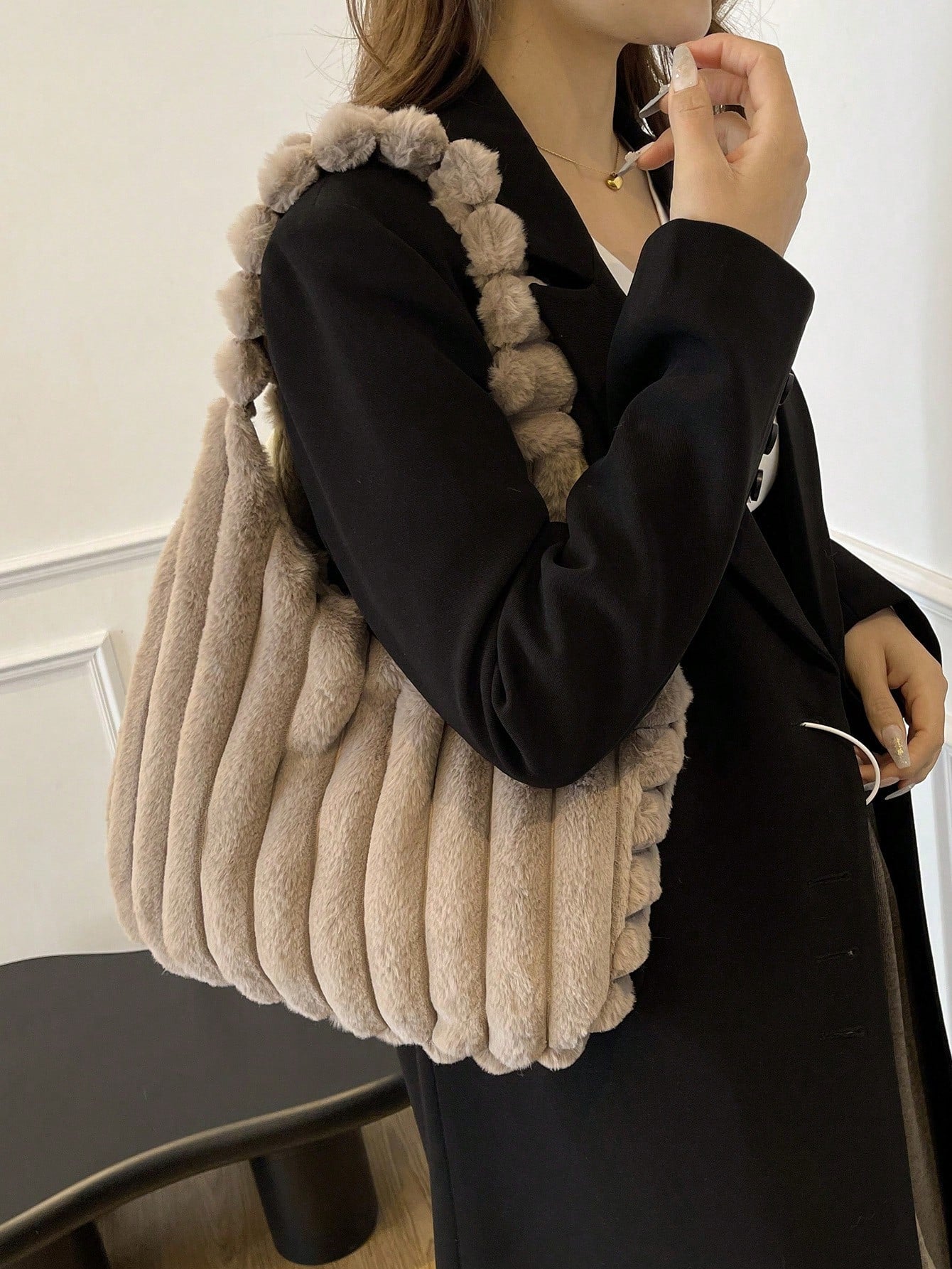 Sac fourre-tout en fourrure Beige