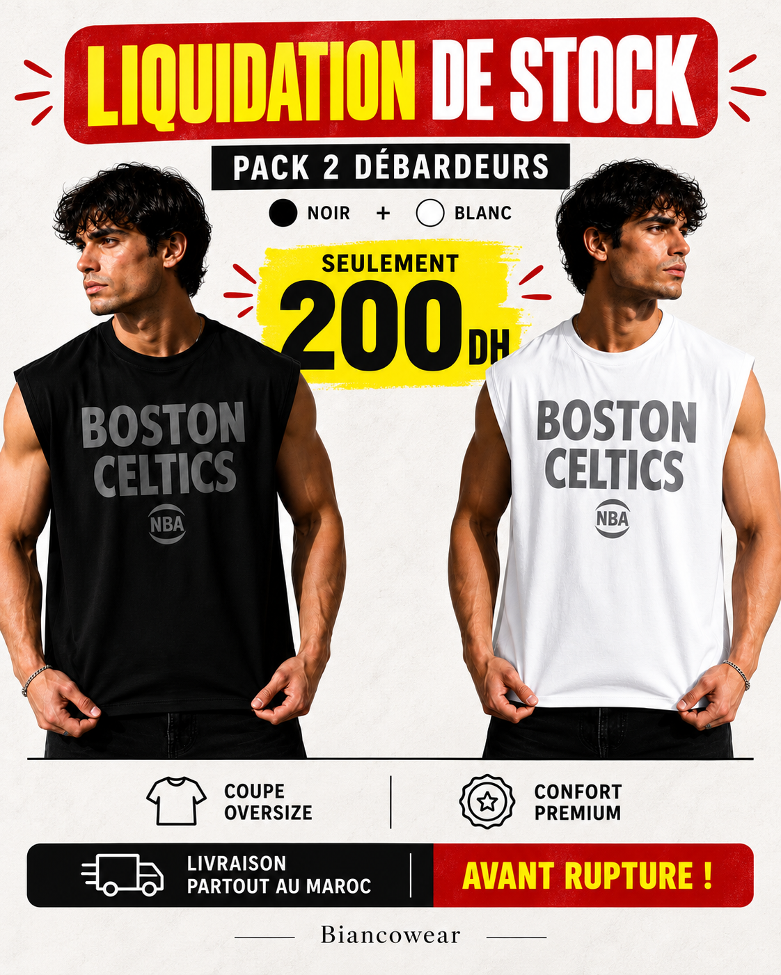 Offre Liquidation de stock Pack 2 Débardeurs – Noir + Blanc
