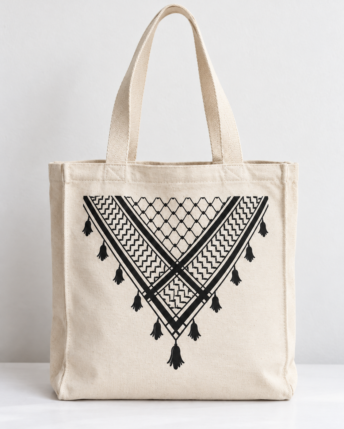 Vue de face — tote bag Keffieh écru à anses écrues
