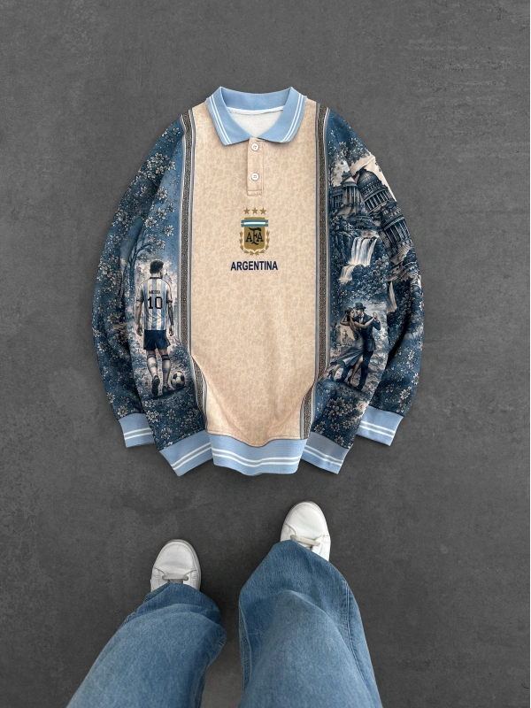 Sweat Polo Argentine — Bleu ciel & Crème — photo 2