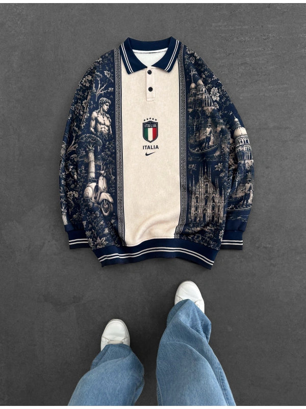 Sweat Polo Italie — Marine & Crème — photo 3